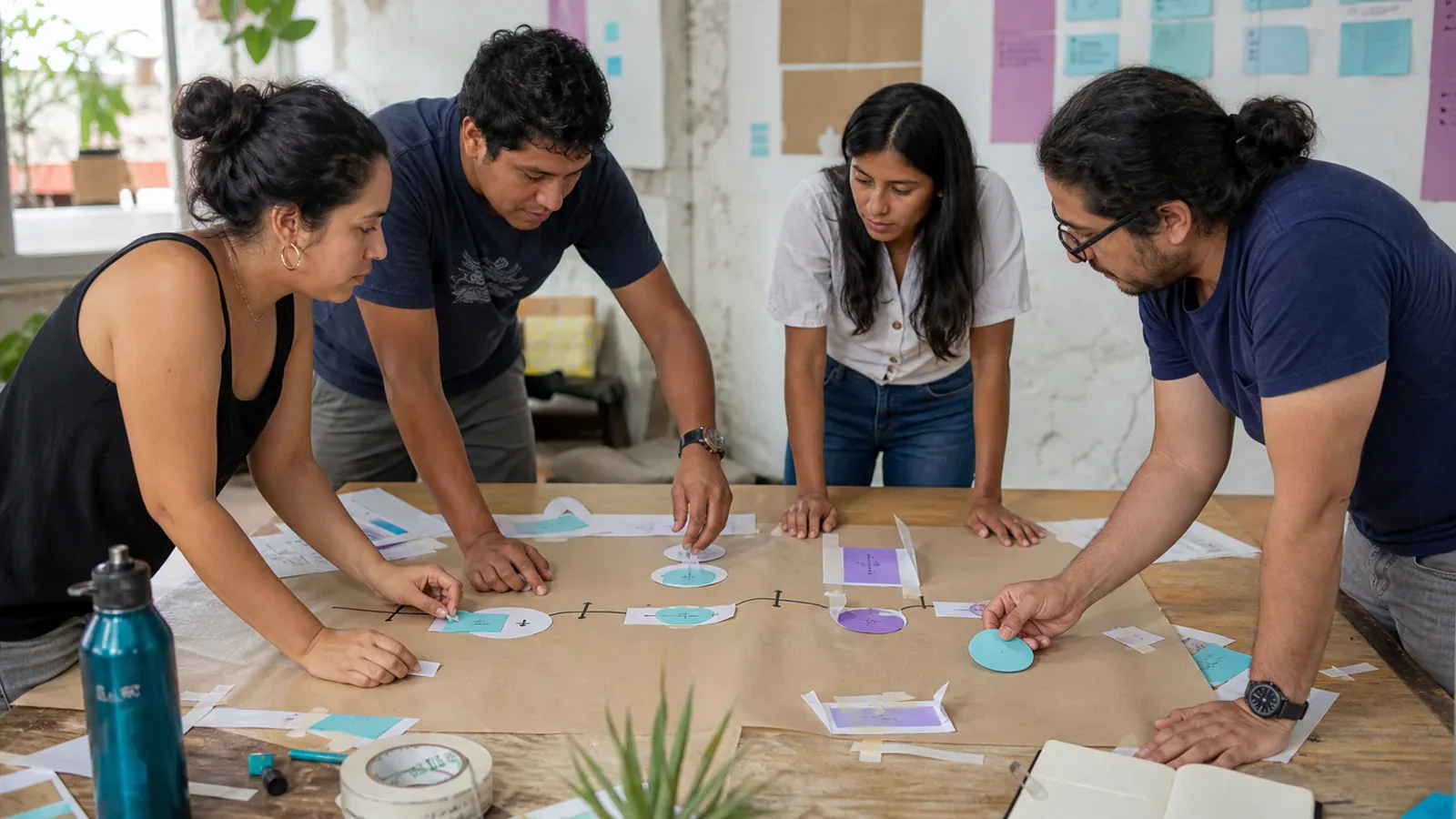 Un equipo construye y prueba un prototipo de papel para mejorar un proceso de servicio.