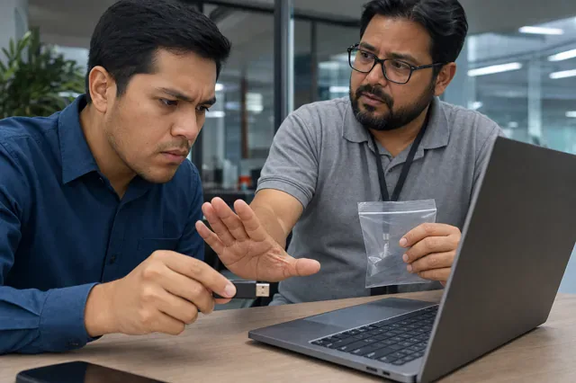 Employee stops before connecting a suspicious USB drive.