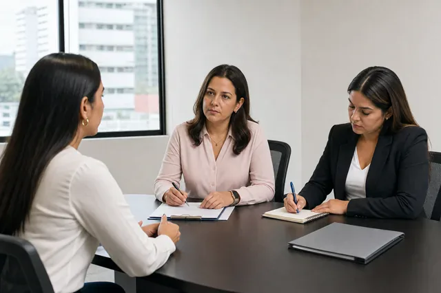 Human resources professional conducts a structured interview.