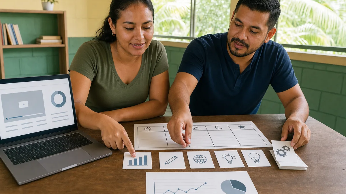 Estudiante y mentor eligen un área de estudio, organizan un horario y la conectan con un proyecto práctico.