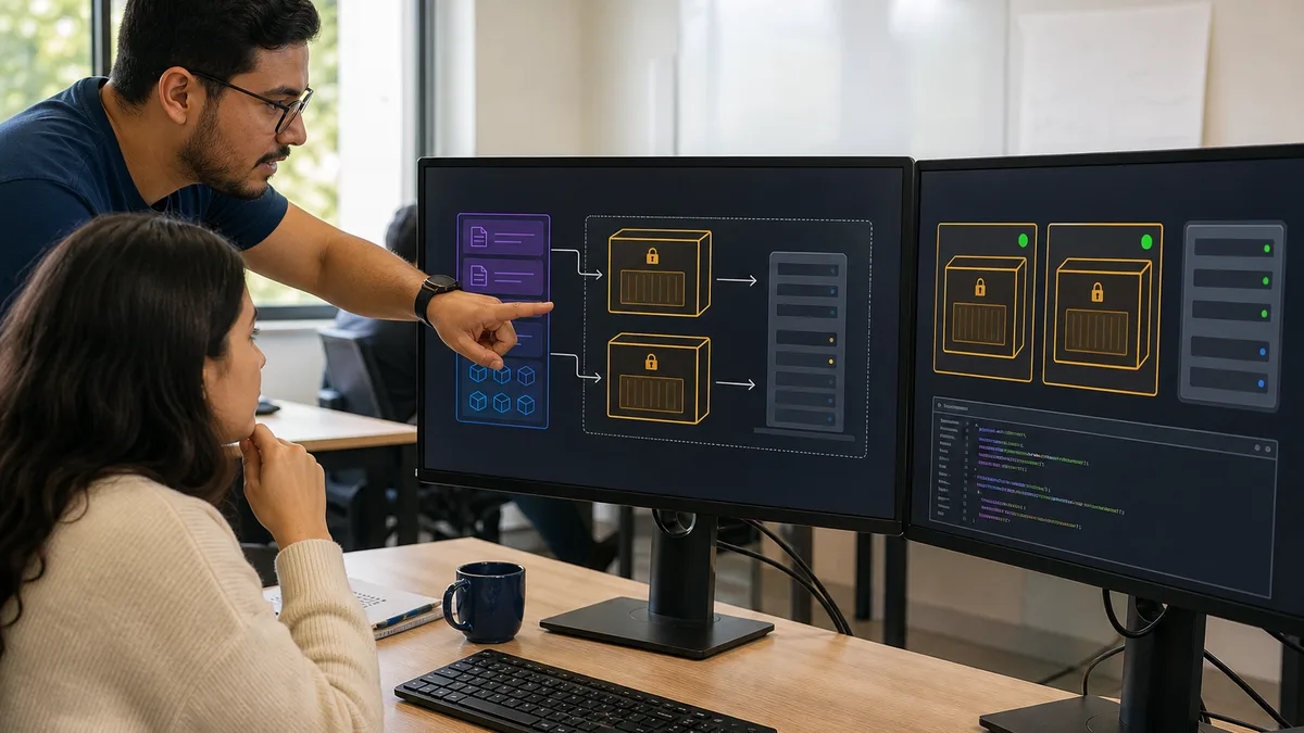 Mentor explica cómo una aplicación y sus dependencias se empaquetan en contenedores de software idénticos para ejecutarse en un servidor.